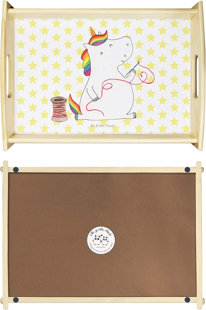 Mr. & Mrs. Panda Sofa Tablett Einhorn Näherin - Geschenk, sofatablett, Holztablett, Servierplatte Ho