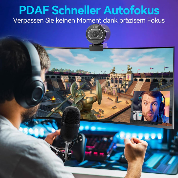 EMEET Webcam 4K S600, 1080P Webcam für PC mit Mikrofon, PDAF Autofokus, Lichtkorrektur, 73° Sichtfel