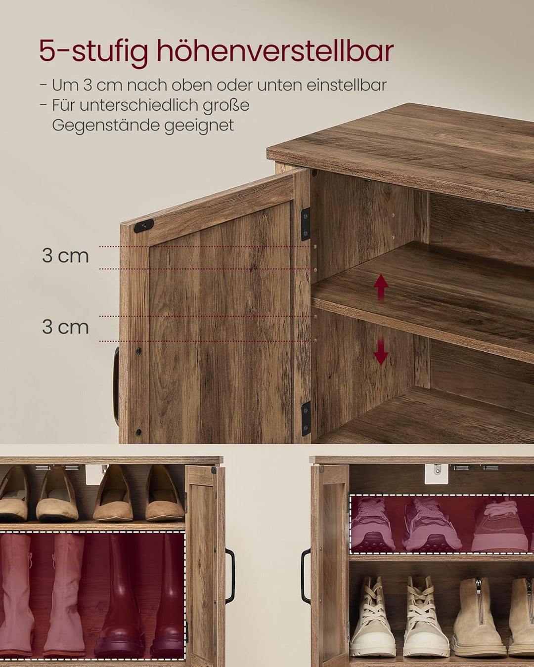 VASAGLE Schuhschrank, Schuhregal, Schuhaufbewahrung, traditioneller amerikanischer Stil, Schuh-Organ