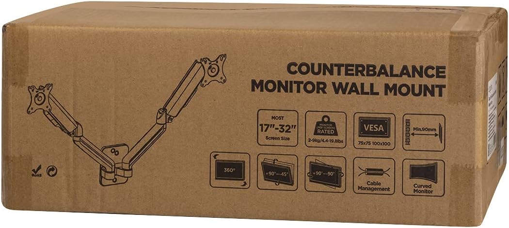 LogiLink BP0146 - Monitorwandhalterung 2-Fach, 17 32", Gasdruckfeder, 90 540 mm, Schwarz