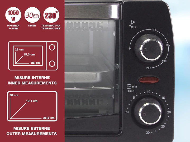 BEPER 90.882 Elektrischer Backhofen, Schwarz, 12 l 12 l Schwarz