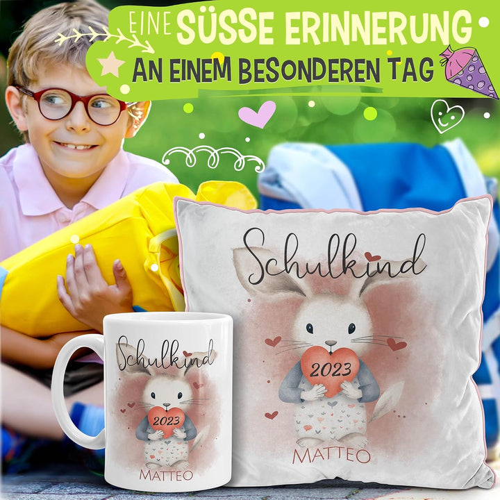 PR Print Royal Einschulung Geschenke-Set - Schulkind mit Name und Jahr personalisiert - Hase, person