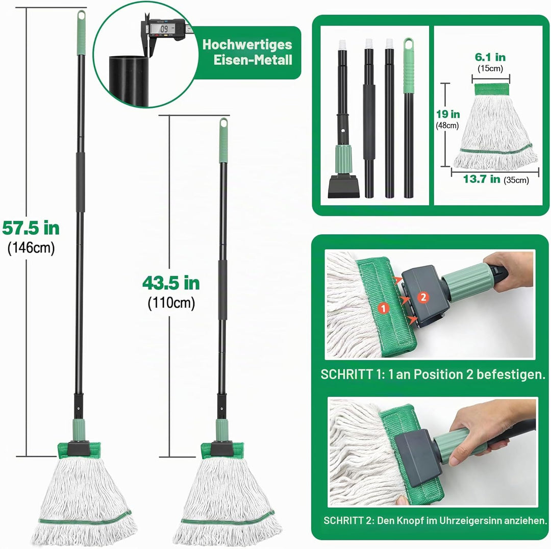 Heavy Duty Industrie-Mopp mit 146 cm Langem Griff, Robuster Bodenwischer für Garage, Lagerhalle & We