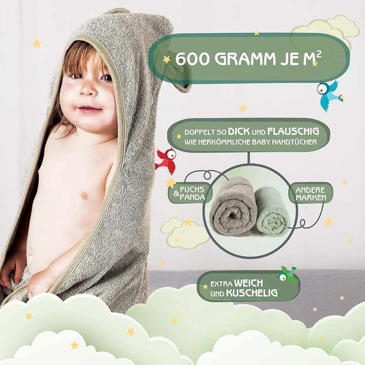 ® Kapuzenhandtuch Baby EXTRA dick, warm & weich | 75x75cm Babyhandtuch mit Kapuze 100% Bambus | Baby