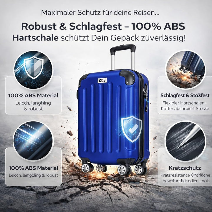 POSH Koffer mittelgross aus ABS - Leichter Hartschalen Trolley 65x45x25 cm - Reisekoffer 62L mit Zah