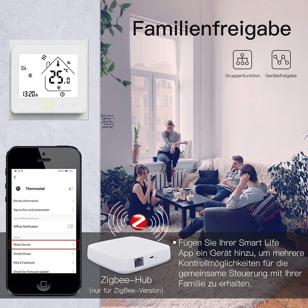 MOES Smart Alexa Tuya ZigBee Funk Thermostate Wasserboiler Raumthermostat für 5A Wasser Boiler, Komp