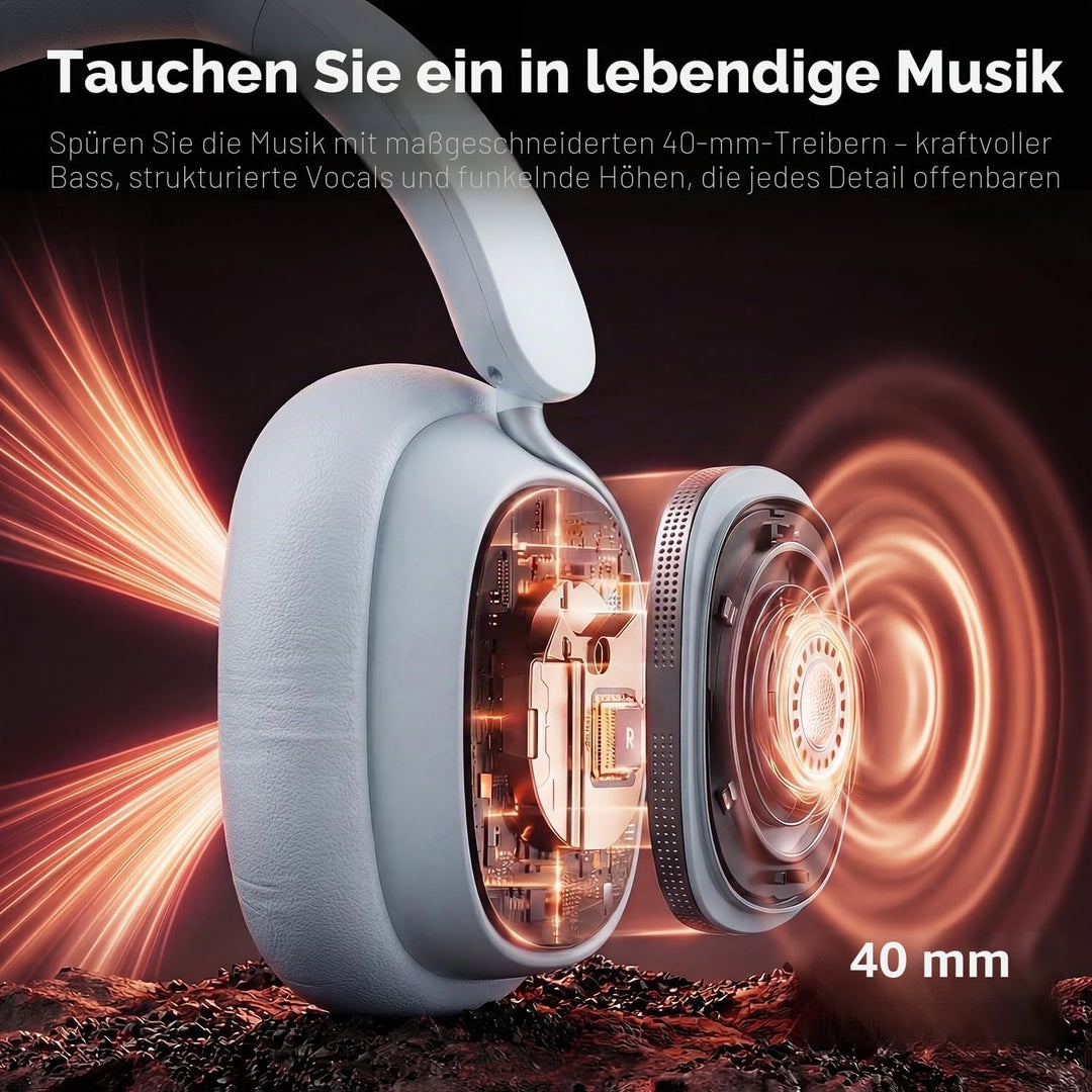 havit SPACE NC01H Hybrid Active Noise Cancelling Kopfhörer, Over Ear Bluetooth Kopfhörer mit 4 Mic E