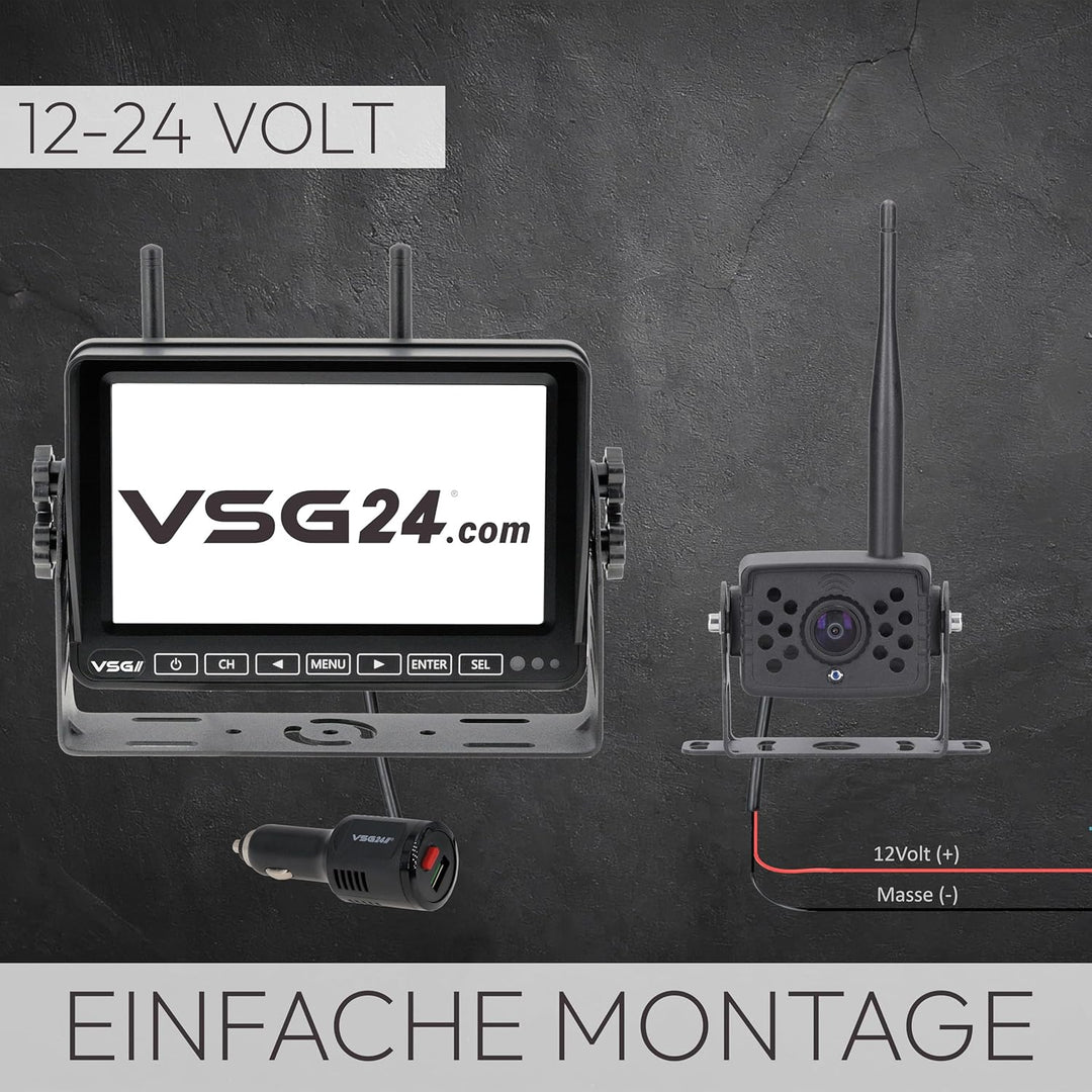 VSG24 7“ Element Wired HD Funk Rückfahrsystem für Wohnmobil & LKW, KFZ Set Rückfahrkamera kabellos +