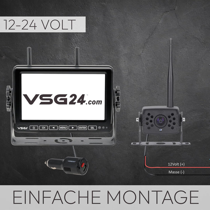 VSG24 7“ Element Wired HD Funk Rückfahrsystem für Wohnmobil & LKW, KFZ Set Rückfahrkamera kabellos +