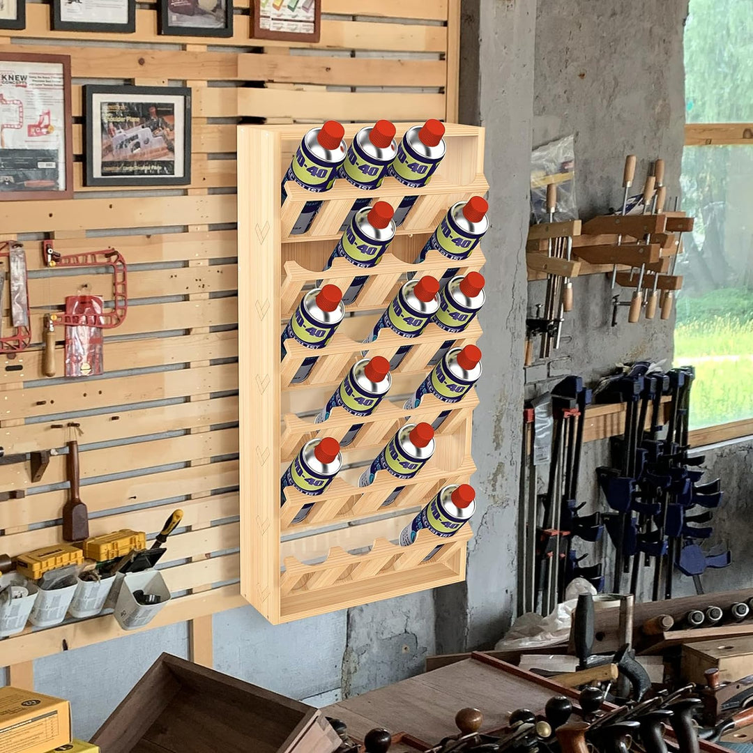 Nisorpa 24 Dosen Spray Paint Storage Rack Wooden Spray Paint Holder Wall Mount Lube Can Storage Rack