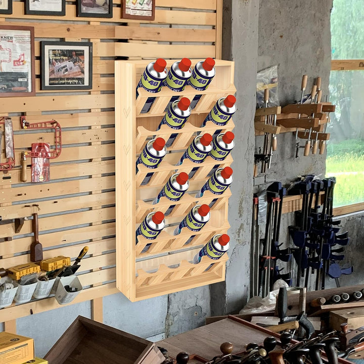 Nisorpa 24 Dosen Spray Paint Storage Rack Wooden Spray Paint Holder Wall Mount Lube Can Storage Rack