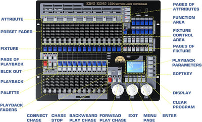 DMX Controller, 1024 DMX Console für Discolicht Bühnenbeleuchtung, DMX 512 DJ Disco Controller Ausrü