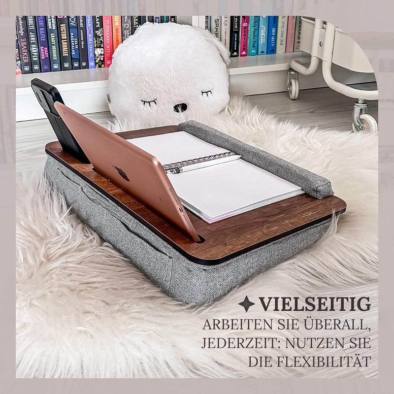 Vigo Wood Laptopkissen, Tragbarer Laptoptisch mit Kissen, Weichem Kissen-Bett-Couch-Tisch für Zuhaus