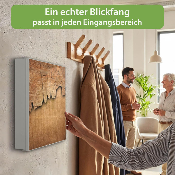 banjado® Grosser Schlüsselkasten Glas/Schlüsselbox 30cm x 30cm mit 50 Haken - Motiv Holz/Schlüsselka