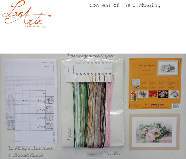 Lanarte Zählmusterpackung Stilleben mit Blumen Leinen Kreuzstichpackung, Baumwolle, Mehrfarbig, 39 x