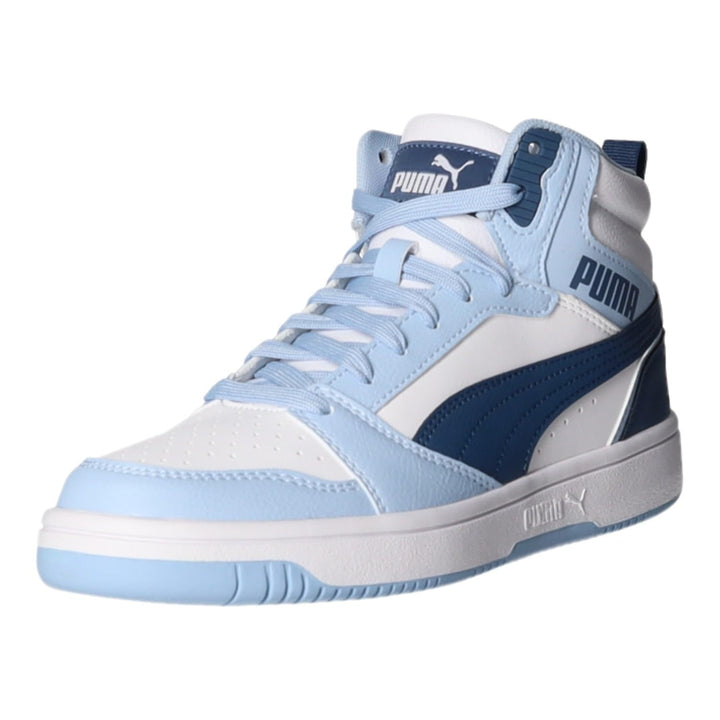 PUMA Rebound V6 MID JR Unisex Kinder Sneaker 393831 23 4 UK Puma White Dark Indigo Haute Tropic, 4 U