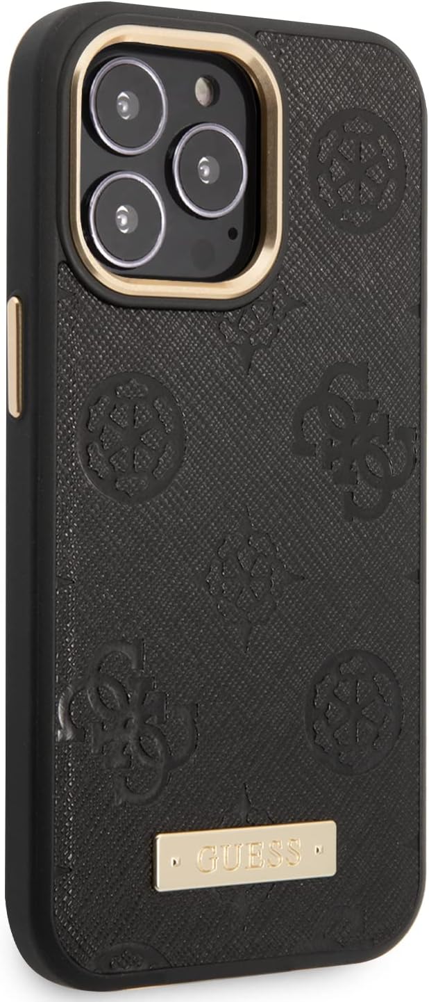 GUESS GUHMP13LSAPSTK Hülle für iPhone 13 Pro / 13 6,1" Schwarz hardcase Peony Logo Plate