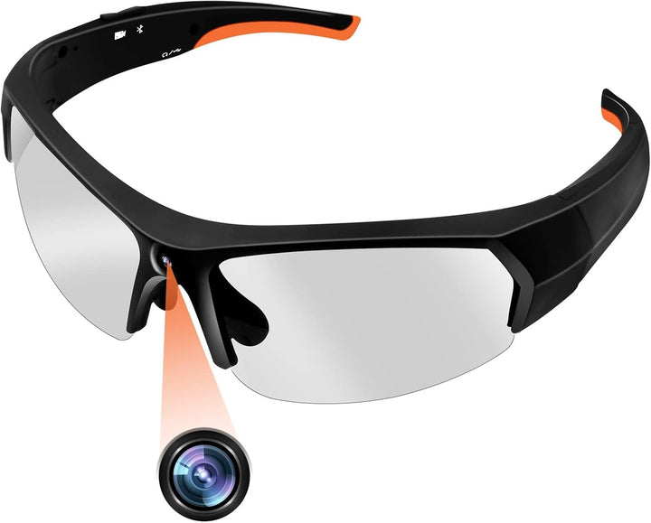 TANGMI Mini Kamera, 1080P HD Brille mit Kamera, Polarisiertes Objektiv, Eingebauter 32GB Speicher, K