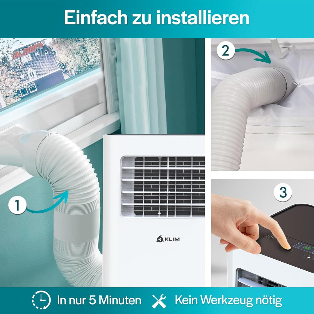 KLIM K9000-3-In-1 KLIMaanlage Mobil - Fernbedienung - Mit Integrierter Entfeuchtungsfunktion, Ventil