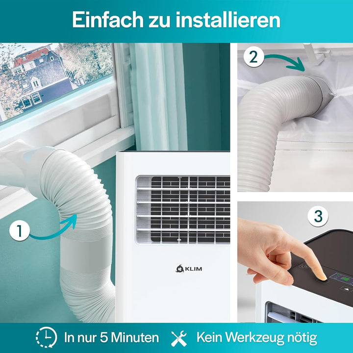 KLIM K9000-3-In-1 KLIMaanlage Mobil - Fernbedienung - Mit Integrierter Entfeuchtungsfunktion, Ventil