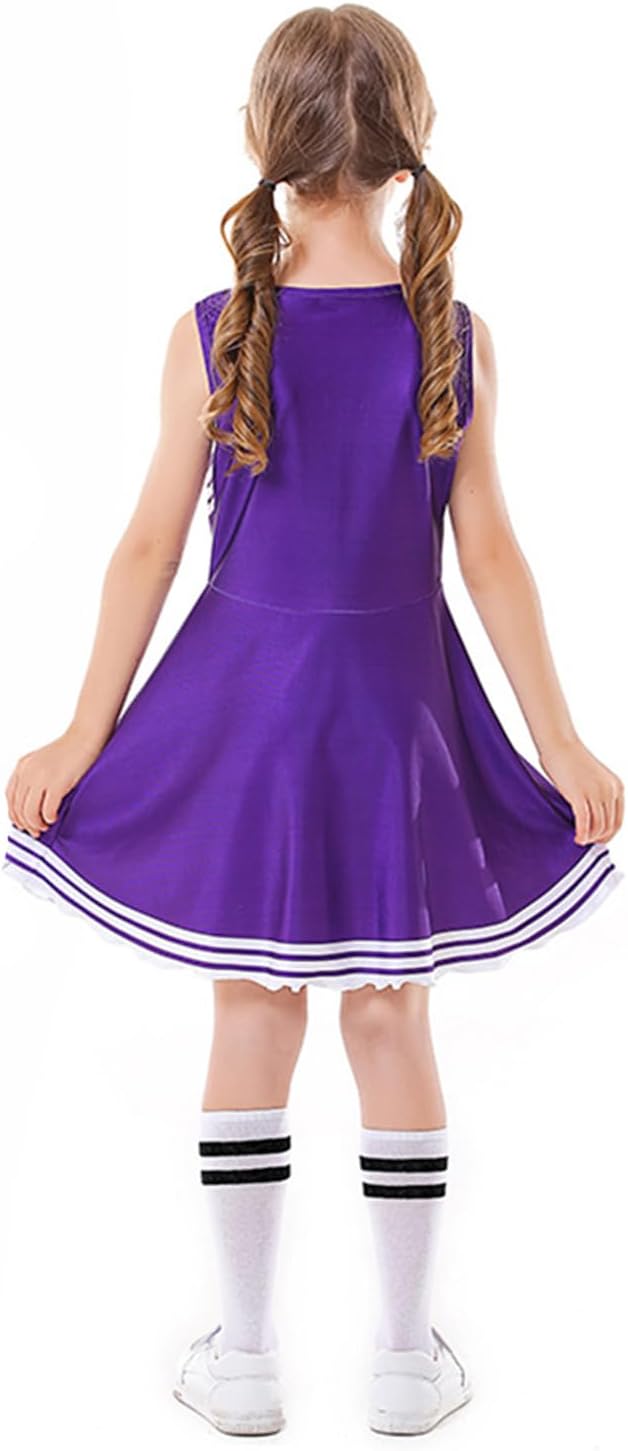 LOLANTA Cheerleader Kostüm Kinder, Cheerleadering Outfit Mädchen mit Pompons(5-6 Jahre,lila,Tag 120)