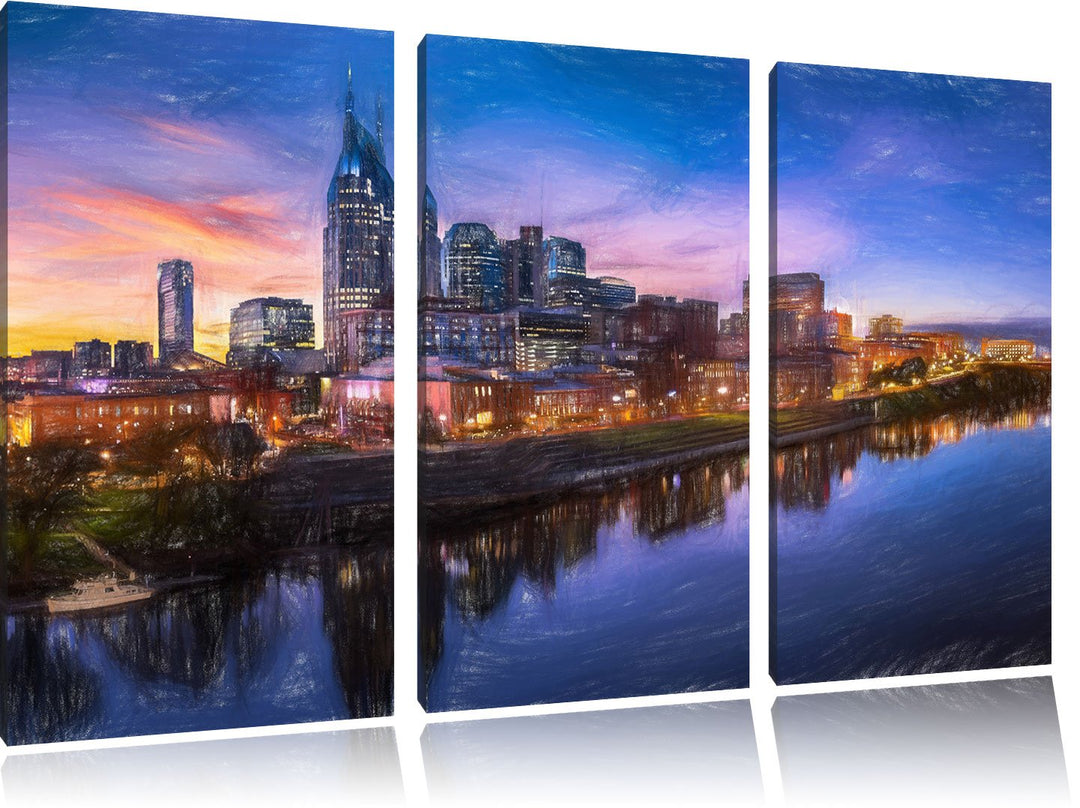 Pixxprint Nashville Skyline Panorama als Leinwandbild/Grösse: 3 Teilig (120x80 cm) cm/Wandbild/Kunst