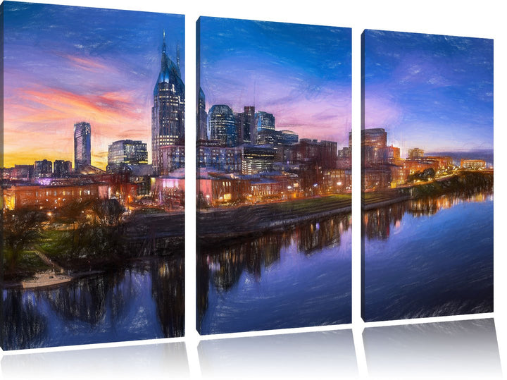 Pixxprint Nashville Skyline Panorama als Leinwandbild/Grösse: 3 Teilig (120x80 cm) cm/Wandbild/Kunst