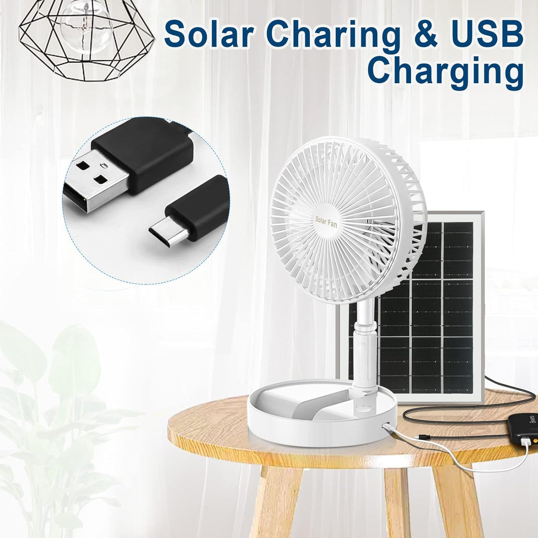 BoloShine Klappbarer Standventilator, Mini Teleskopventilator USB Wiederaufladbarer Ventilator Solar
