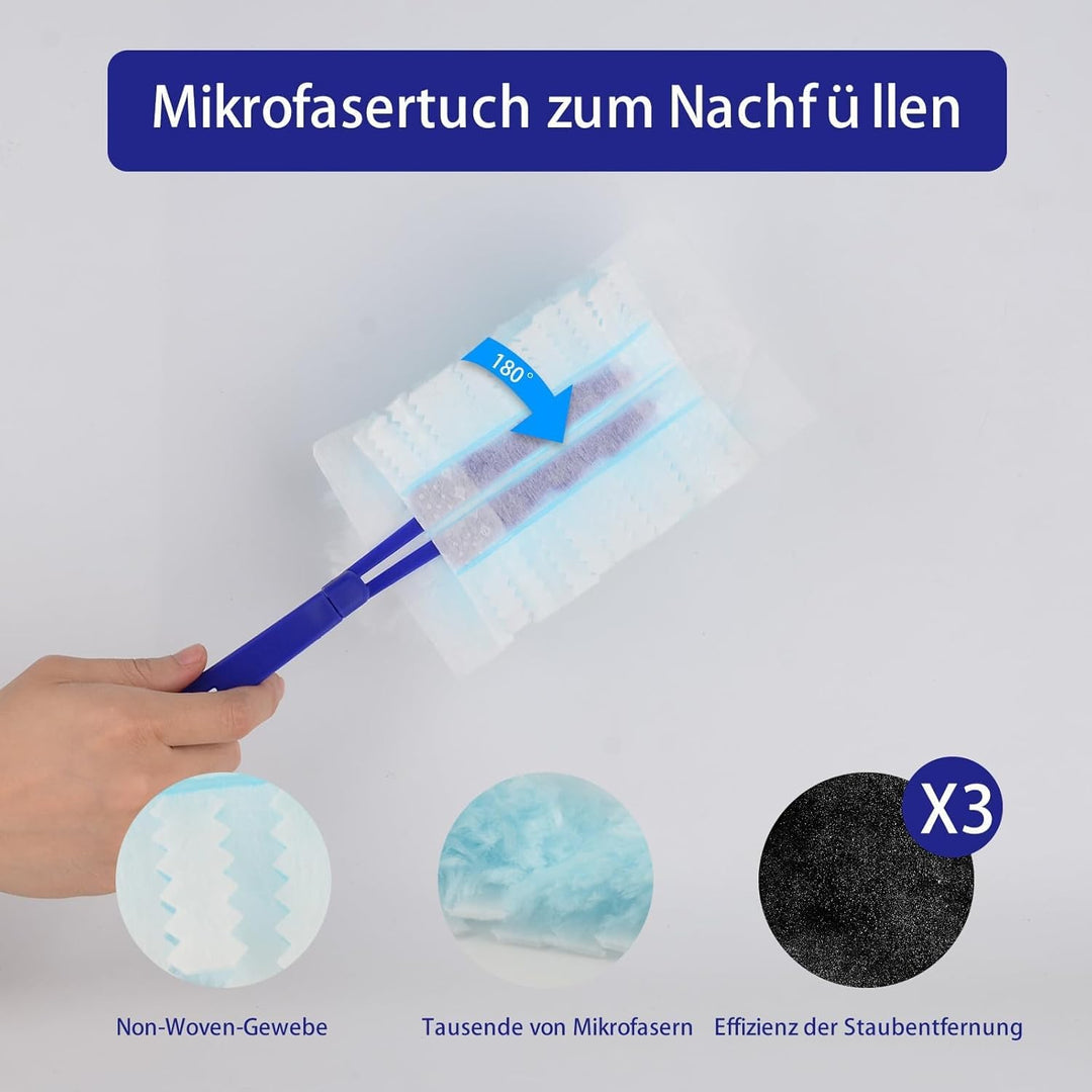 60 Stück Staubmagnet Staubwedel mit 1 Griff, 1 Teleskopstange, Staubwedel-Set aus Mikrofaser, Reinig