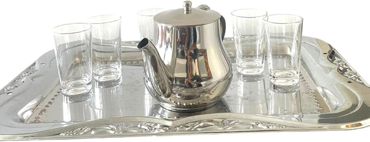 Traditionelle marokkanische Teekanne aus Edelstahl | Deckel & Griff Orientalischer Stil | Authentic