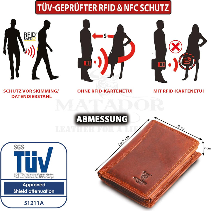 MATADOR Kleines RFID Blocker Portemonnaie Herren Klein Leder | Kleine Geldbörse Herren Slim Wallet m