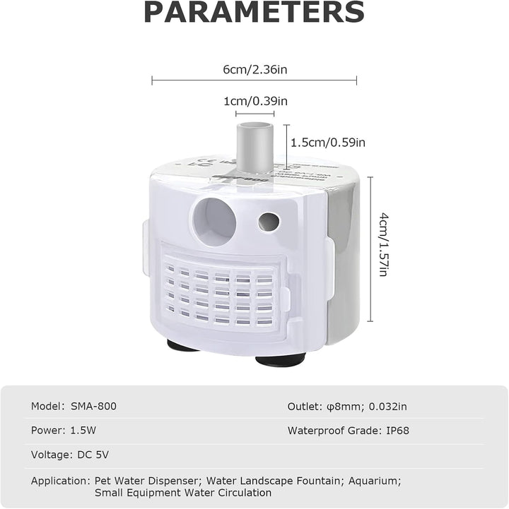 Ersatzpumpe für TOMXCUTE Katze Trinkbrunnen Super Leise, 5V, 1.5W, Pumpe