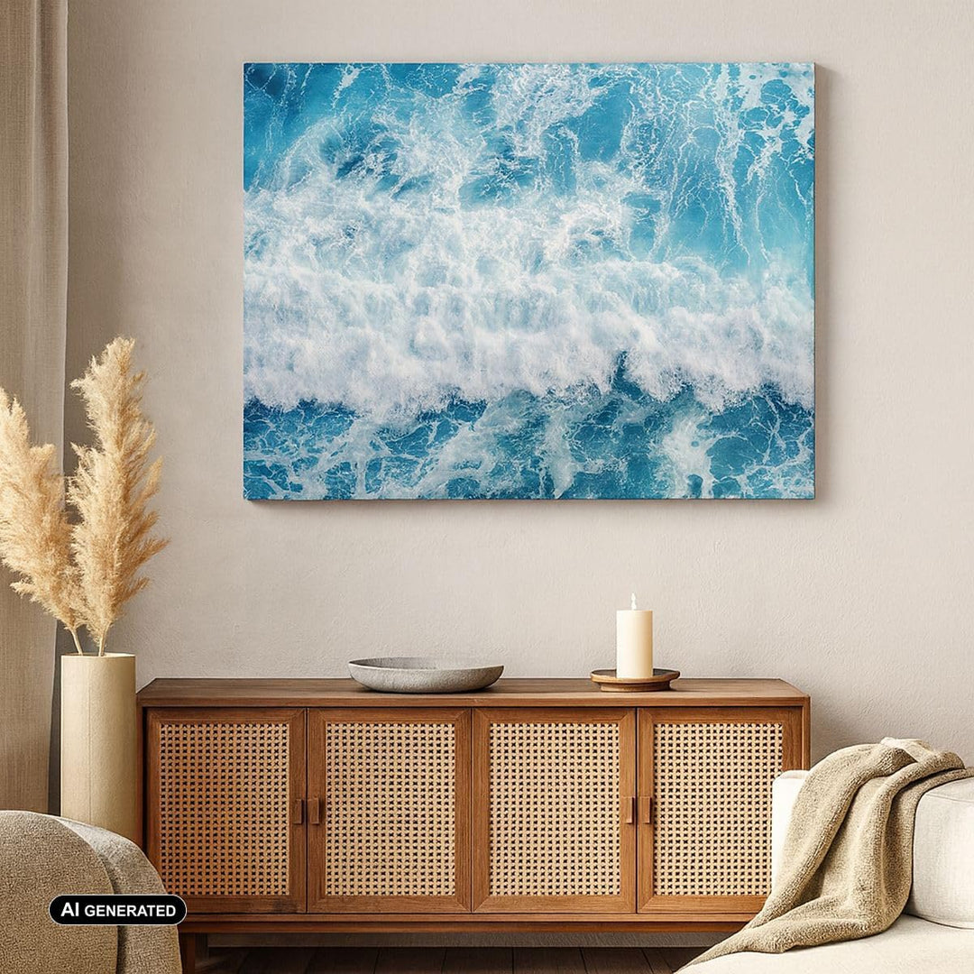 Bilder auf Leinwand Meer Welle Ozean Leinwandbild mit Rahmen 70x50cm Wandbilder Dekoration Wohnzimme