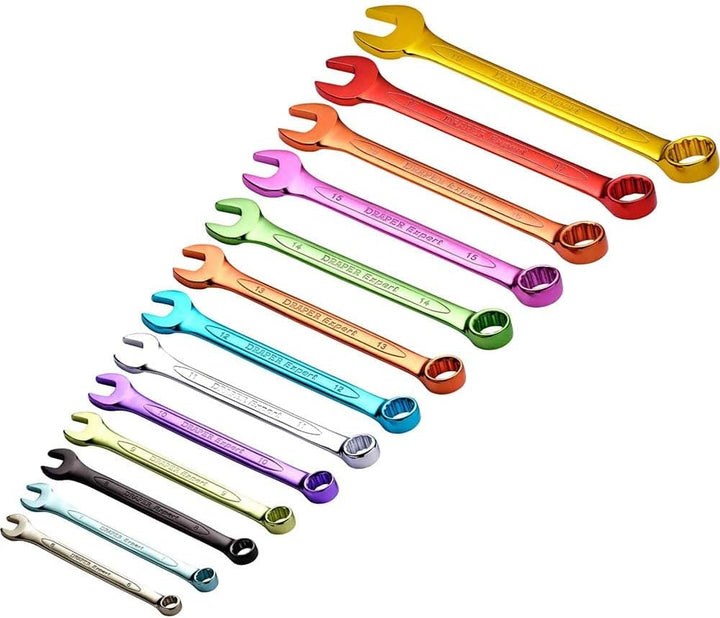 Draper 23017 Expert hochdrehbarer metrischer Ringmaulschlüsselsatz, 6 mm - 19 mm, mehrfarbig, 13-tei