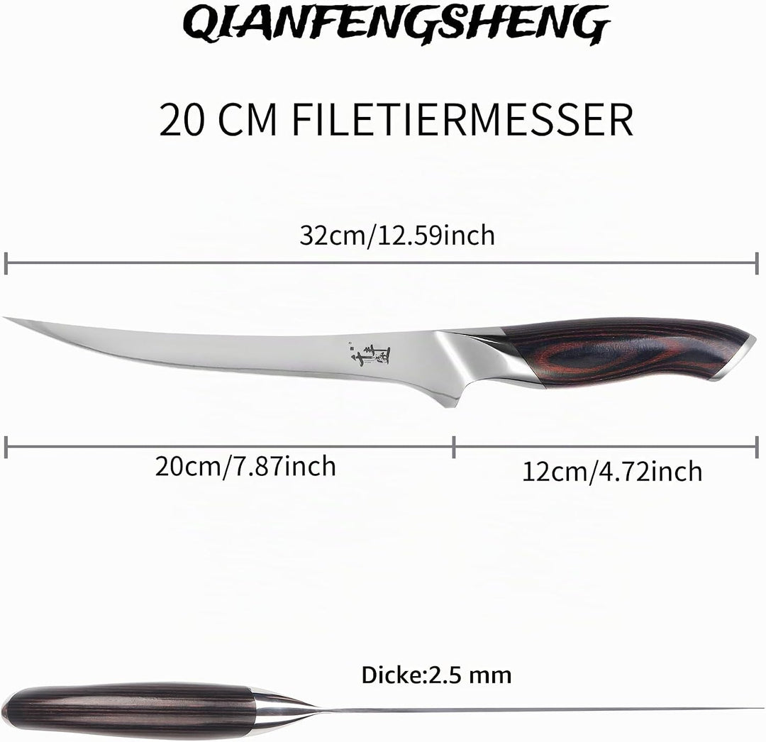 Filetiermesser 20cm, Scharfes Ausbeinmesser, VG-10 Superstahl zum Schneiden von Fleisch und Hühnchen