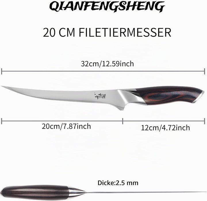 Filetiermesser 20cm, Scharfes Ausbeinmesser, VG-10 Superstahl zum Schneiden von Fleisch und Hühnchen
