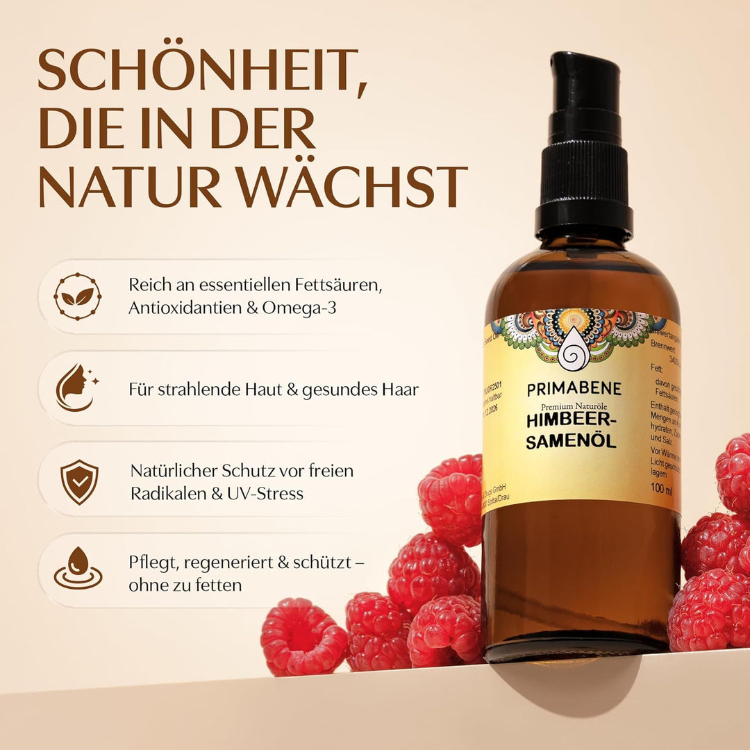 100% Himbeersamenöl - 50ml - rein &amp; kaltgepresstes Himbeersamen Öl für Hautpflege, Haarpflege &amp; Sonn