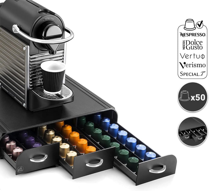 CEP 2230060011 23006 Kaffeekapselspender mit 3 Schubladen, Kunststoff, schwarz, 34,2 x 32,7 x 6,9 cm