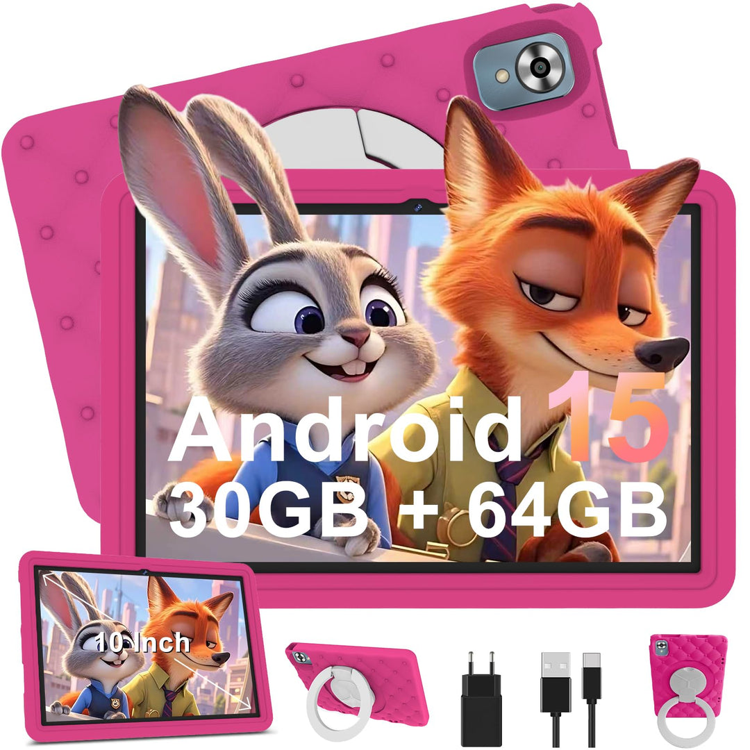 Kinder Tablet 10 Zoll Android 15 mit 30GB RAM + 64GB ROM(2TB), 5G WLAN 6, Widevine L1, Elterliche Ko
