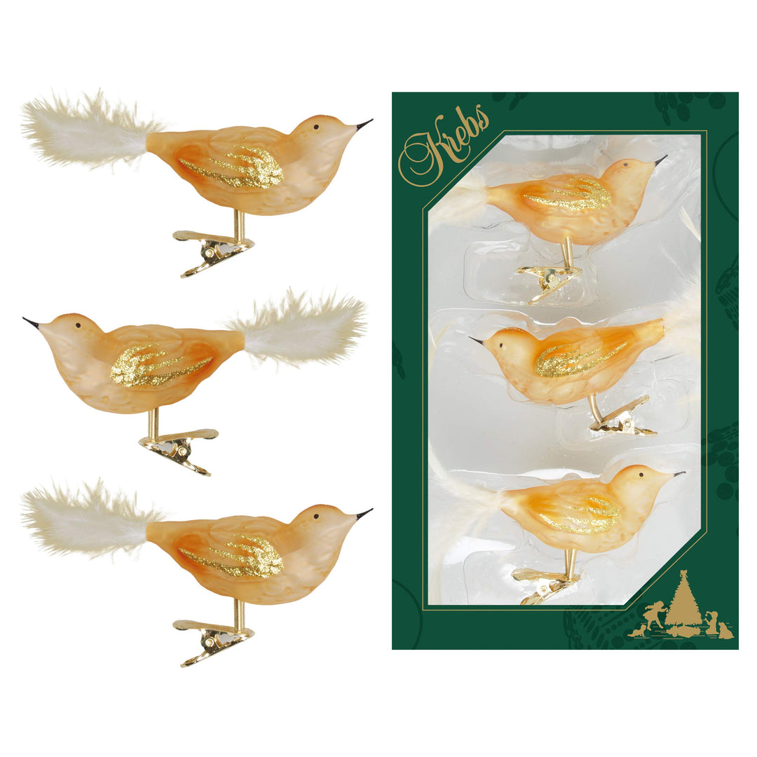Krebs Glas Lauscha - Weihnachtsdekoration/Christbaumschmuck aus Glas - Vögel auf Clip - Farbe: Gold