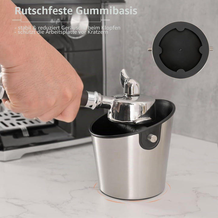 Abklopfbehälter für Siebträger, Kaffeesatz Abschlagbehälter aus Edelstahl mit abnehmbarer Metall-Klo