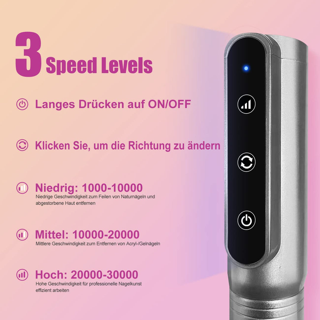 FOLAI Elektrischer Nagelschneider für Gelnägel, Acrylnägel, Hornhautentfernung, 30000 U/min, profess