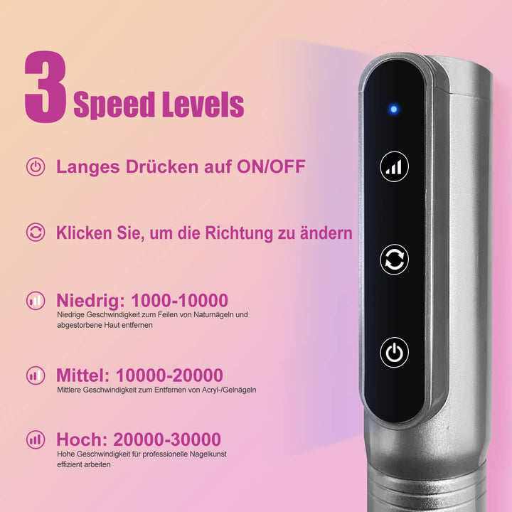 FOLAI Elektrischer Nagelschneider für Gelnägel, Acrylnägel, Hornhautentfernung, 30000 U/min, profess