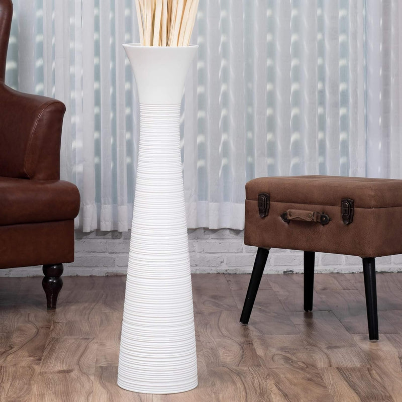 Leewadee Grosse Bodenvase für Dekozweige hohe Standvase Design Holzvase, Holz, 90 cm, Weiss 90 cm We