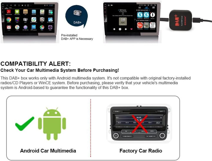erisin DAB+ Box Antenne Digital Radio Adapter Verstärker für Autoradio Android 8.0/9.0/10.0 und höhe