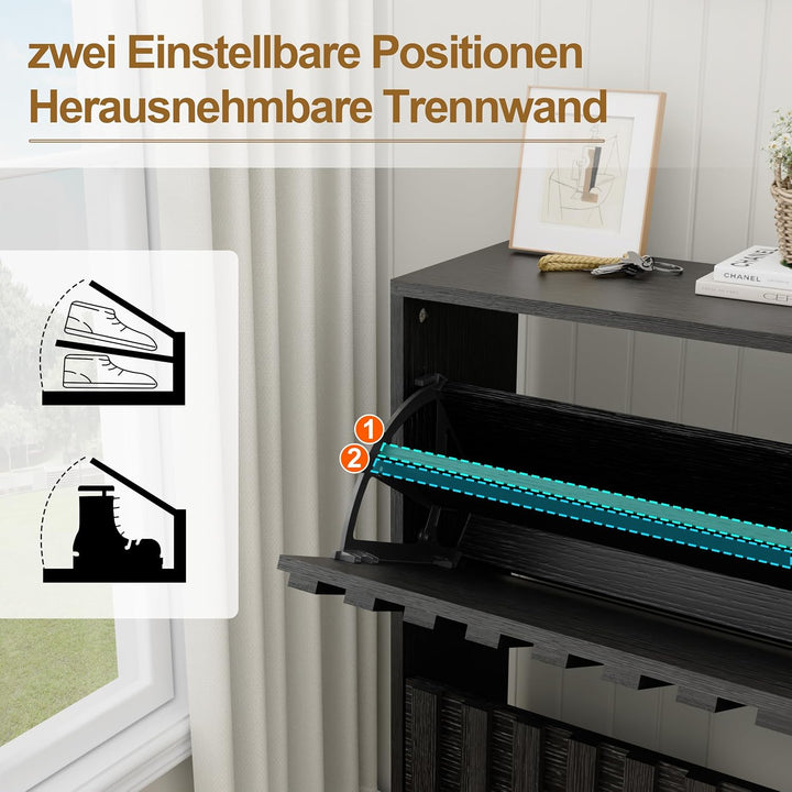 UEV Schuhschrank mit 4 Klappen Holz Schmal Schuhkipper Schuhkommode mit Kippschutz, Schuhaufbewahrun