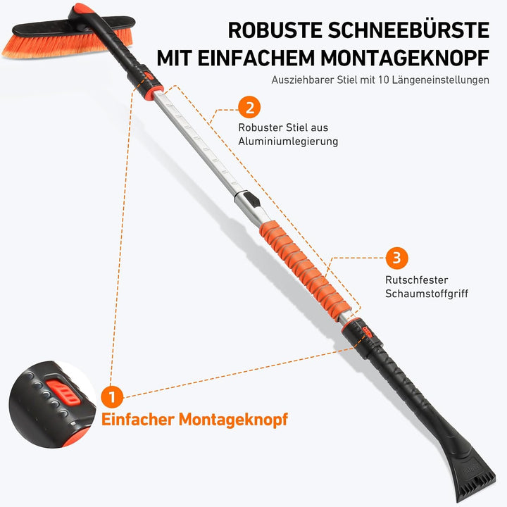 AstroAI 3in1 Auto Reinigungsbürste Eiskratzer Schneebesen Abnehmbarer Eisschaber mit Schaumstoffgrif