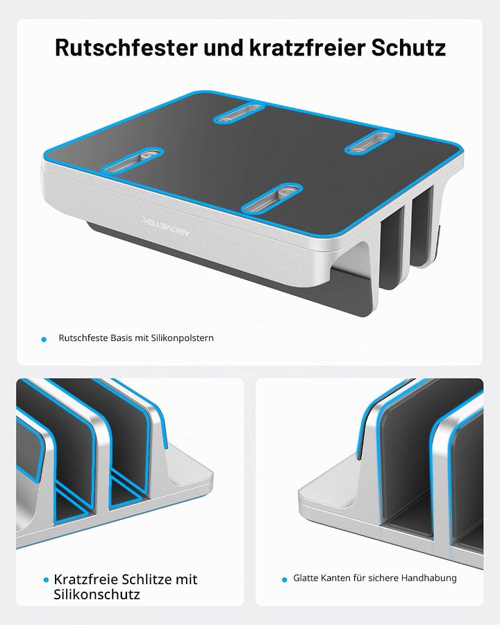 AboveTEK Vertikaler Laptopständer Aluminium, Laptophalter für Laptop bis zu 17,3 ", Aluminium 4 in 1