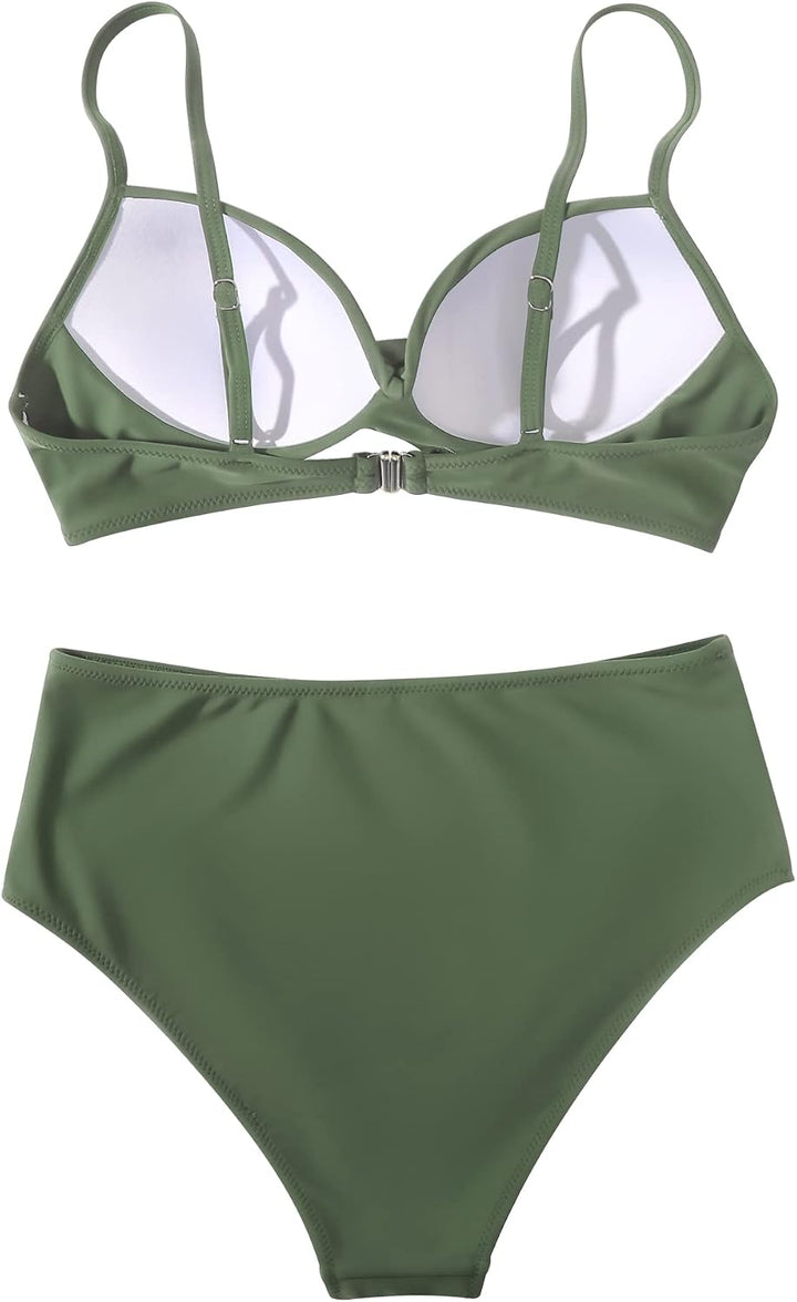 RXRXCOCO Damen Wickel Push Up Bikini Oberteil Bauchweg High Waist Bikini Set Bademode XL Armeegrün,