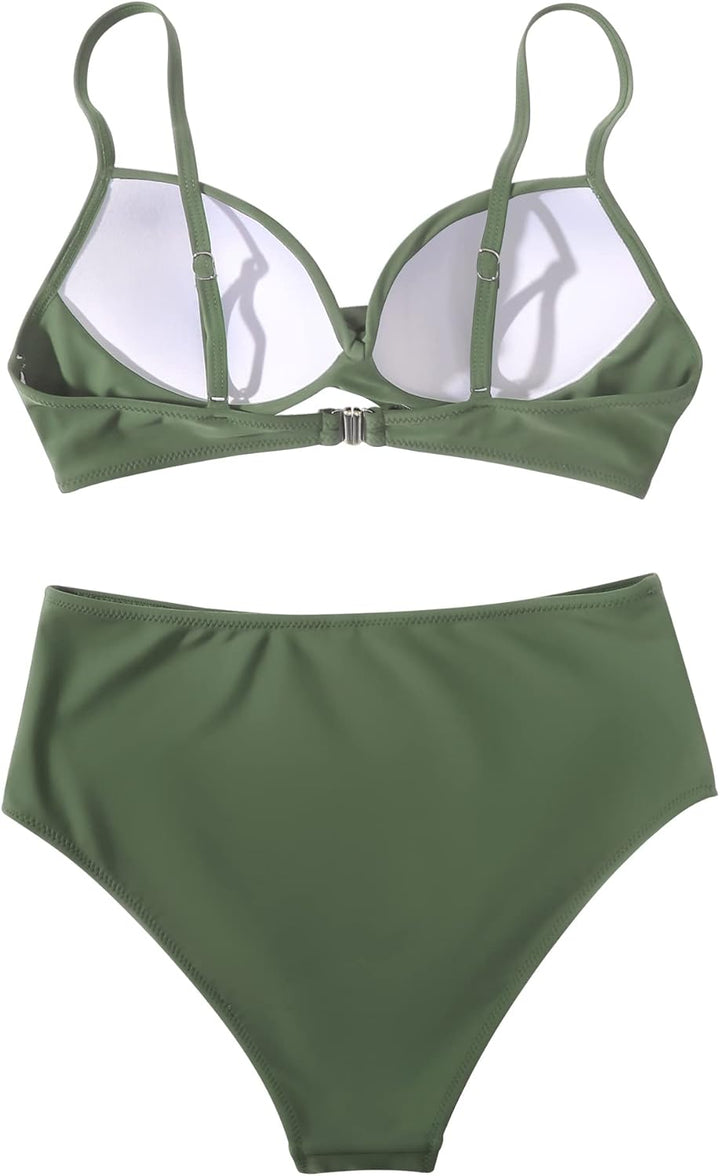 RXRXCOCO Damen Wickel Push Up Bikini Oberteil Bauchweg High Waist Bikini Set Bademode M Armeegrün, M